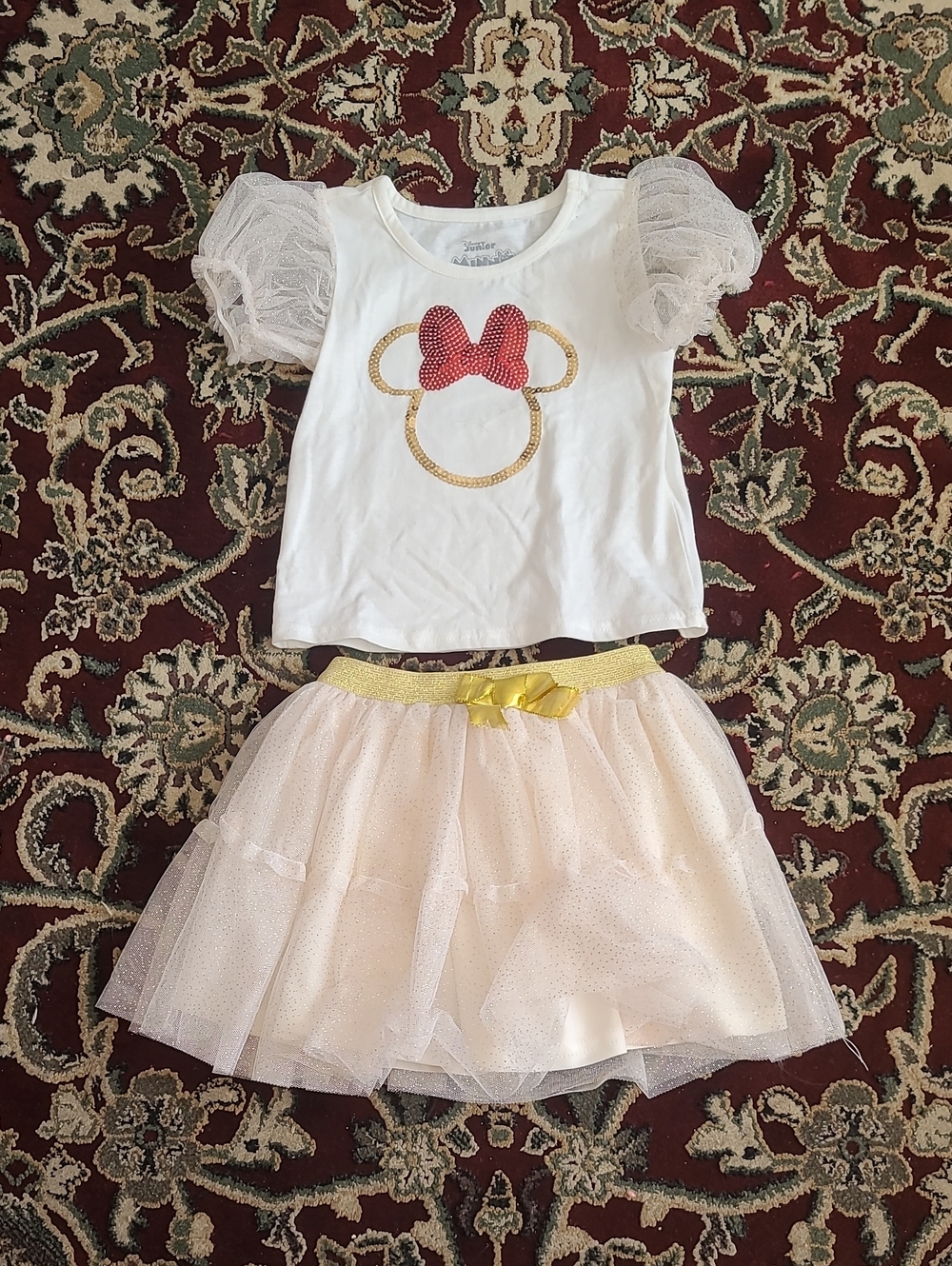 2 for $25 - Disney Girls 4T White & Gold Minnie Mouse Shirt & Skort Set